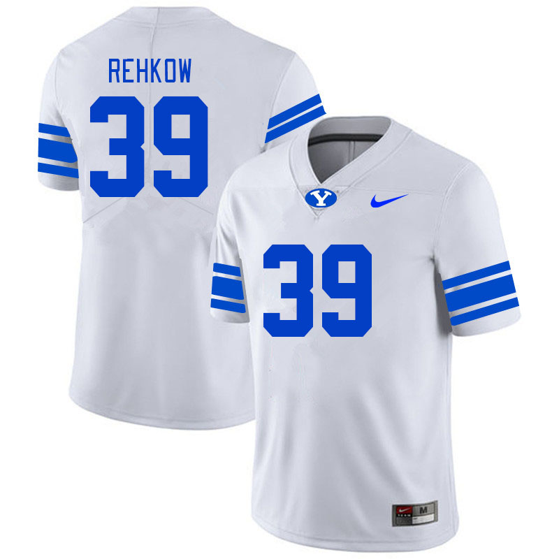 Men #39 Landon Rehkow BYU Cougars College Football Jerseys Stitched-White - Click Image to Close